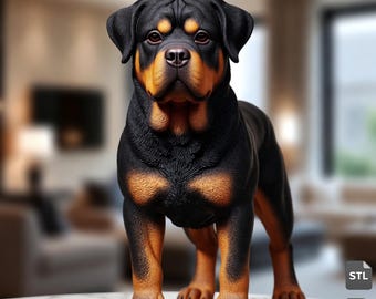 Rottweiler STL / Miniatura de perro realista para impresión 3D / Archivos STL y 3MF / Descarga digital