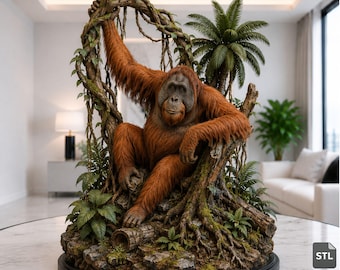 Realistic Orangutan STL & 3MF File, Jungle Primate Statue, High Detail 3D Print Model, Digital Download