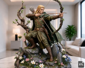 Realistic Elven Archer STL & 3MF File, Enchanted Forest Guardian Statue, High Detail 3D Print Model, Digital Download