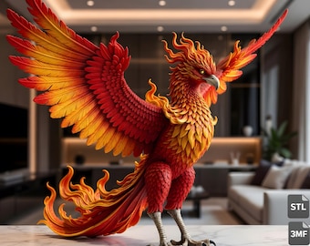 Archivo STL de Phoenix para impresión 3D: Estatua fantástica del mítico pájaro de fuego. Figura coleccionable imprimible en resina y FDM (descarga gratuita).