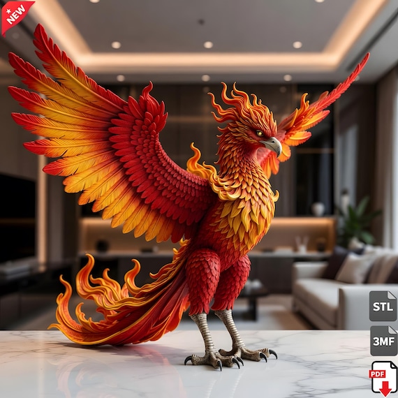 Phoenix STL File for 3D Printing – Mythical Fire Bird Fantasy Statue – Resin & FDM Printable Collectible Figure Download