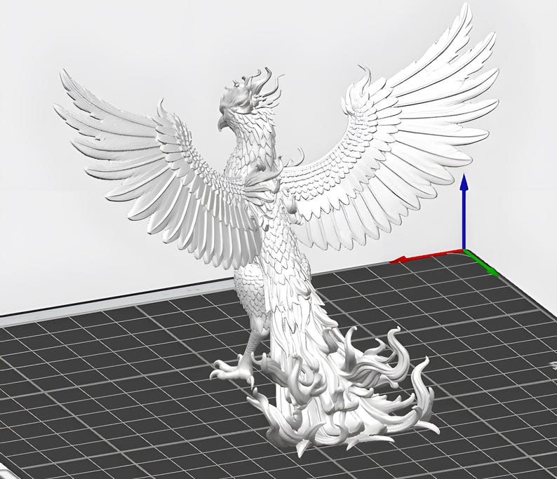 Highly detailed phoenix STL file optimized for resin printing with realistic feather textures