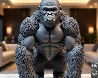 Realistic Gorilla STL & 3MF File for 3D Printing – Powerful Wildlife Statue Download