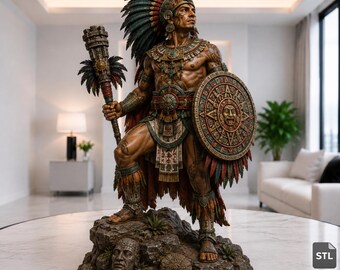Realistic Mayan Warrior STL & 3MF File, Ancient Tribal Guardian Statue, High Detail 3D Print Model, Digital Download