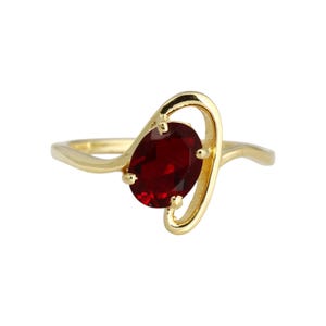 Ruby Red CZ Ring 925 Sterling Silver Gold Plated Ring Oval Solitaire Ring Modern Statement Ring Gift For Her