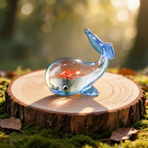 Mini-guldfisk i påse-figur, genomskinlig fiskskulptur, kawaii akvariehylladekor, kustdekoration för skrivbord, present till fiskälskare, statyett av havsliv