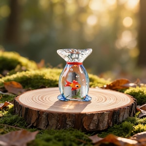 Mini-guldfisk i påse-figur, genomskinlig fiskskulptur, kawaii akvariehylladekor, skrivbordsdekor, present till fiskälskare, liten statyett av havsliv