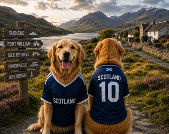 Maglia da calcio per cani con bandiera scozzese, maglietta per animali domestici con bandiera scozzese, completo da calcio per cuccioli, abbigliamento sportivo personalizzato per cani.