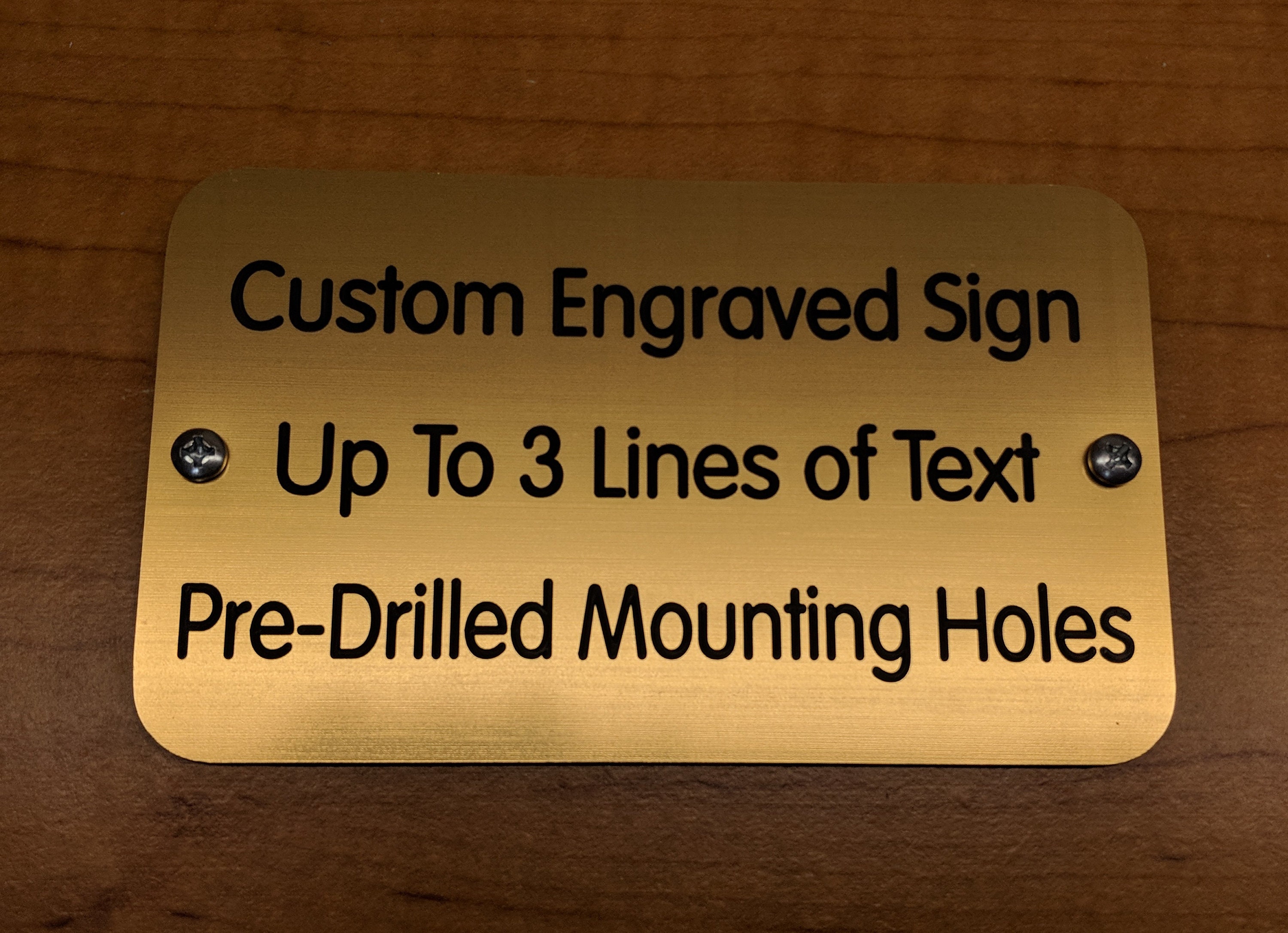 Custom Engraved 3x5 Office Sign With Mounting Holes | Brushed Gold ...