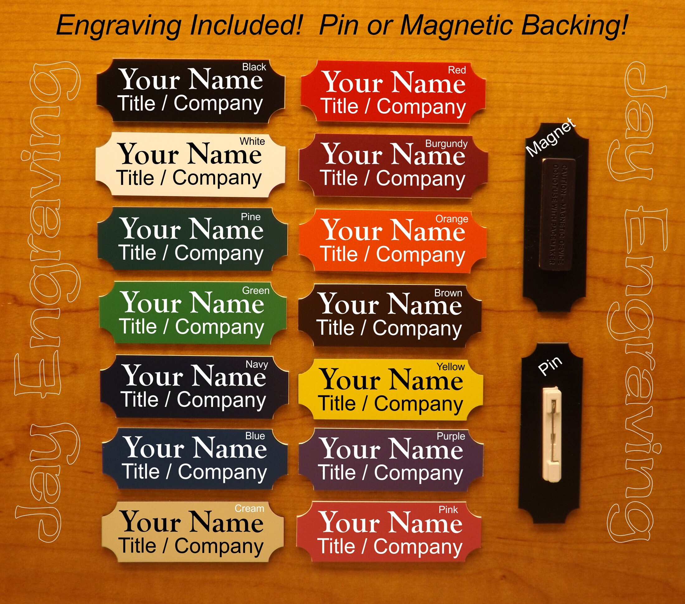 1X3 EMPLOYEE PERSONALIZED NAME TAG BADGE ENGRAVED MAGNET OR PIN IDENTIFICATION e