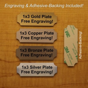 Custom Engraved 1x3 Plate with Adhesive Backing | Christmas Gift Tag Card Wedding Charm Sign Placard Idea | Gold Silver Copper or Bronze
