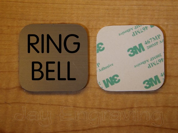 Engraved 2x2 Brushed Gold RING BELL Wall Plate Adhesive Backed