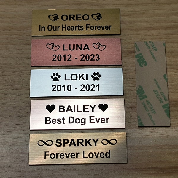 Custom Engraved 1x3 Pet Name Memorial Plaque | Gold, Rose Gold, Silver, Copper or Bronze Metal Finish Sign Plate Urn Memory of Cat Dog Bird