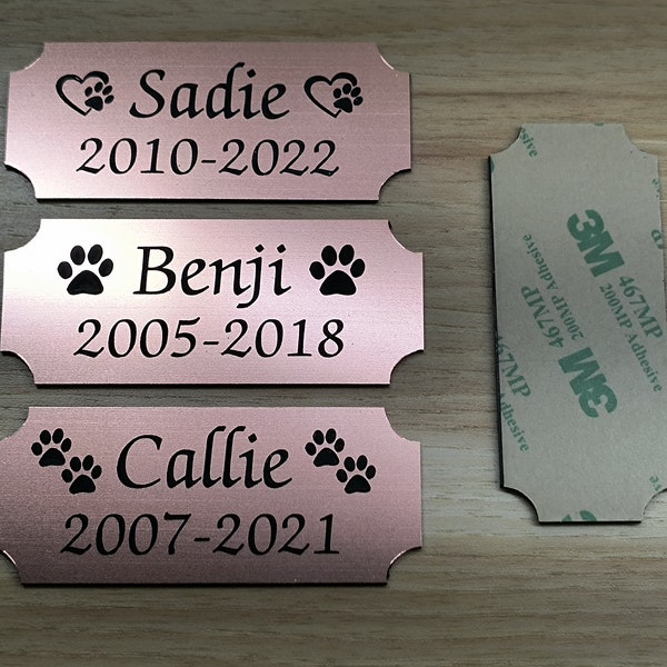 Custom Engraved Rose Gold Pet Memorial Plaque | 1.25x3 Name Plate Memory of Plaque Cats Dogs Pets Urn Ash Box Personalized Engraving Cat Dog