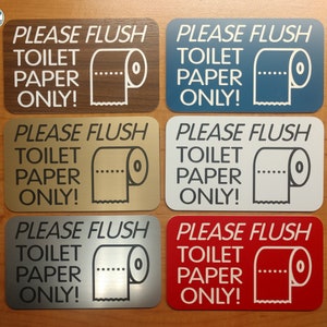 Please Flush TOILET PAPER ONLY Engraved 3x5 Restroom Sign | Bathroom Lavatory Sink Bath Shower Plaque Warning Notice | Septic Tank System