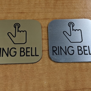 Engraved Gold or Silver 2x2 Doorbell Sign Wall Door Counter Sign Plate | Adhesive Backed Plaque | Placard Home Small Business Safety