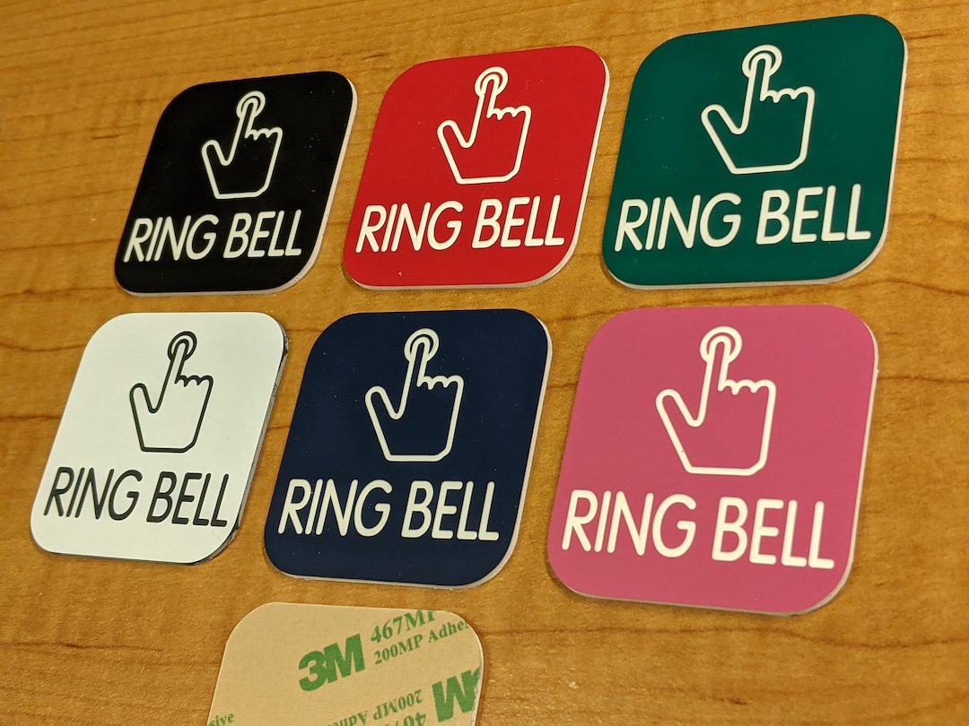 Engraved 2x2 RING BELL Wall Door Counter Sign Plate Adhesive Backed