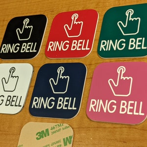 Engraved 2x2 RING BELL Wall Door Counter Sign Plate | Adhesive Backed Plaque | Placard Home Small Business Doorbell Safety Security