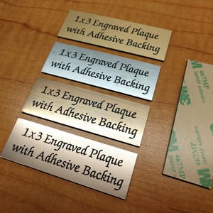 Custom Engraved 1x3 Plate with Calligraphy Script Font and Adhesive Backing / Customized Personalized for Urn or Memory of Dedicated to Sign