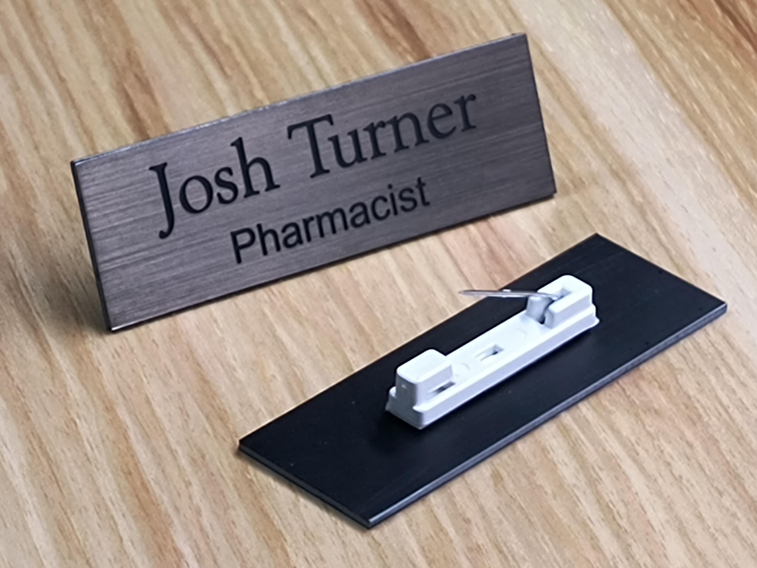 Custom Engraved 1x3 Brushed Bronze Name Tag | Badge With Pin