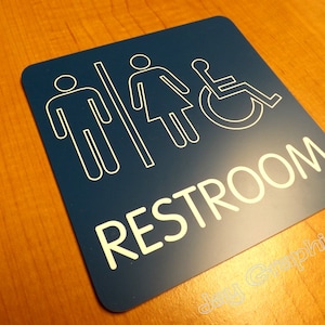 Engraved ~ 6x6 RESTROOM Wall Sign | Men Women Handicap Home Office School Small Business Cafe Coffee Shop Diner Plaque | Adhesive Backed
