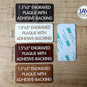 Custom Engraved 1.5x3inch Wood-Grain Finish Plate | Wall Door Tag Suite Sign Placard Badge with Adhesive Backing | Customized Personalized