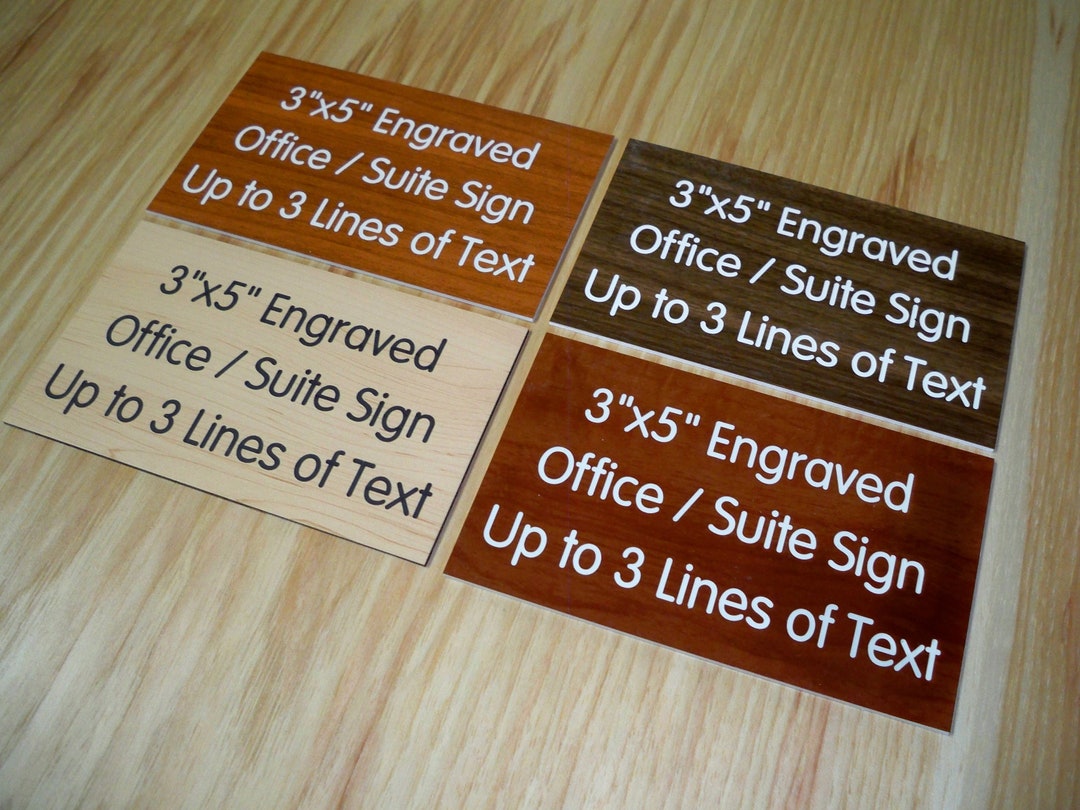Custom Engraved 3x5 Office Sign | 4 Woodgrain Texture Color Choices ...