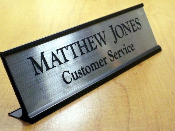 Custom Engraved 2x8 Desk Name PlatePersonalized Customized Graphite Silver 