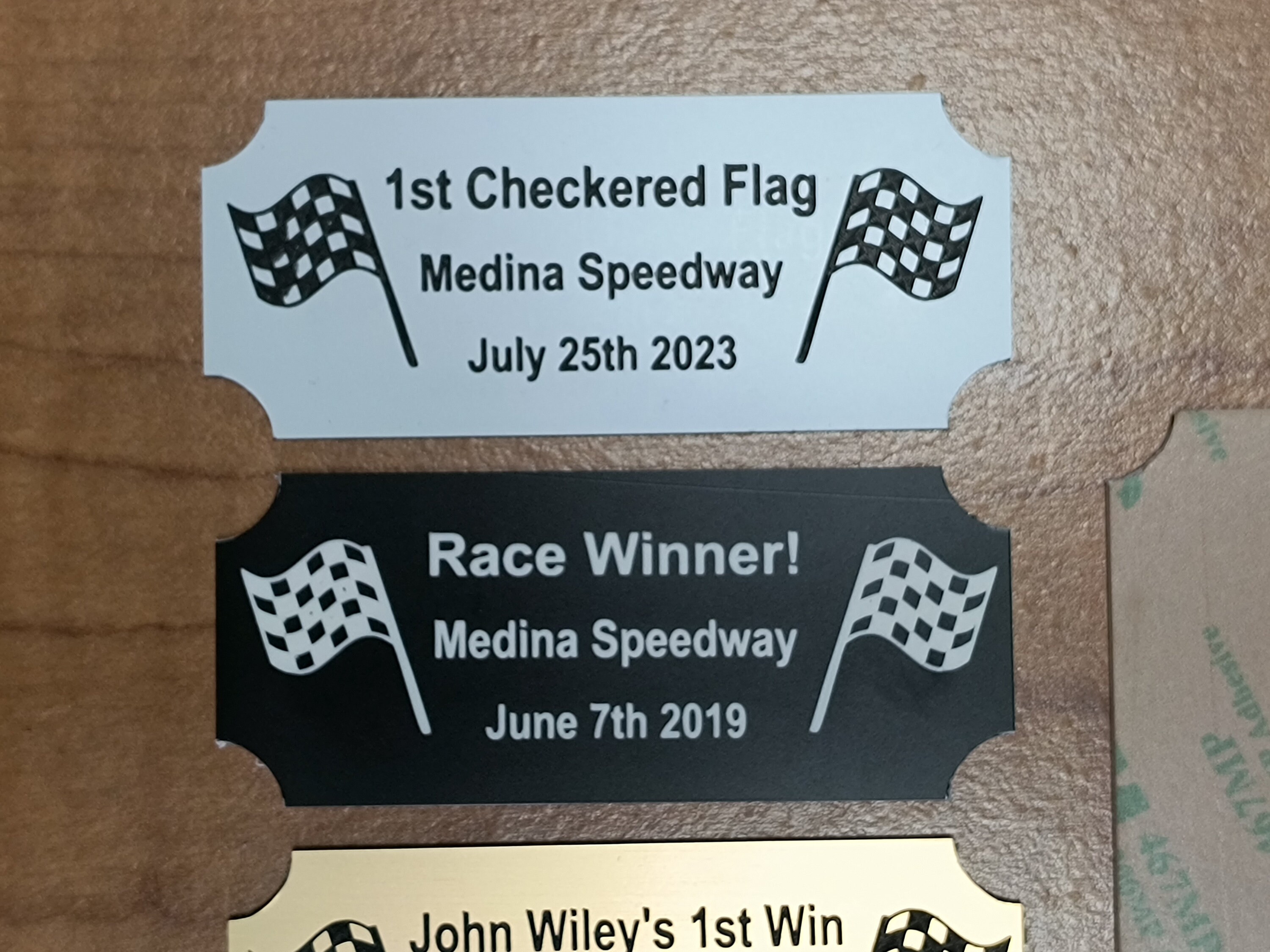 Custom Engraved Checkered Flag 1.25x3 Plaque Plate Sign W/ Adhesive ...