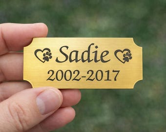 Custom Engraved Pet Memorial Plaque Gold 1.25x3 or 2x4 Name Plate Memory of Plaque Cats Dogs Pets Urn Ash Personalized Cat Dog Tag Brass