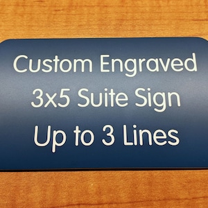 Custom Engraved 3x5 Blue Office Sign | Name Plate Personalized Wall Door Plaque Adhesive Backed Unit Placard Small Business Home Office