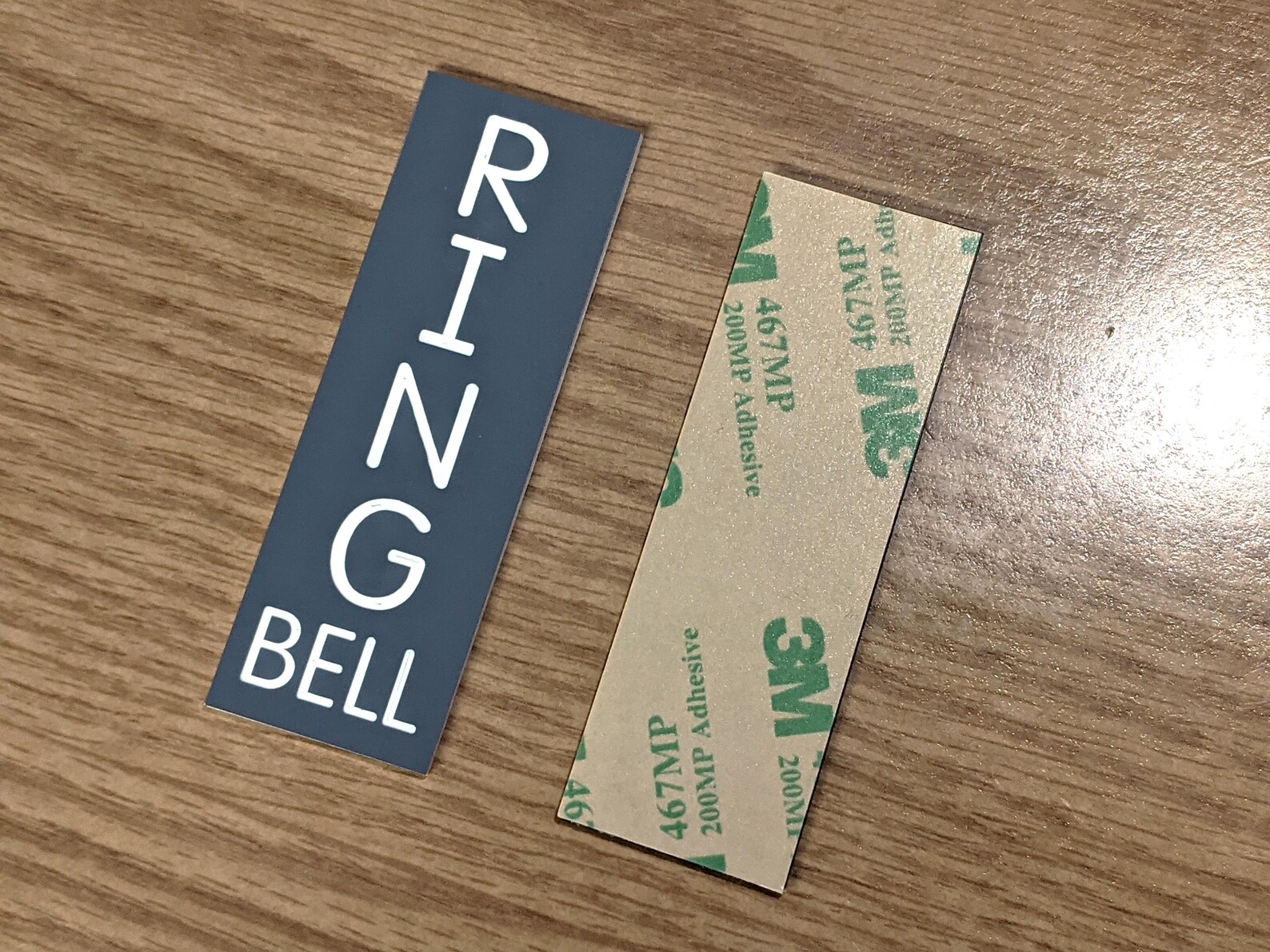 Engraved 2x2 Woodgrain RING BELL Wall Plate Adhesive Backed Plaque Sign...