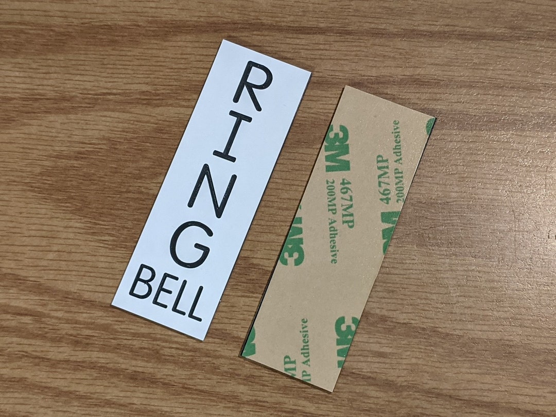 Engraved 3x1 Vertical White RING BELL Doorbell Sign With Adhesive Backing Plaque Tag Home Small