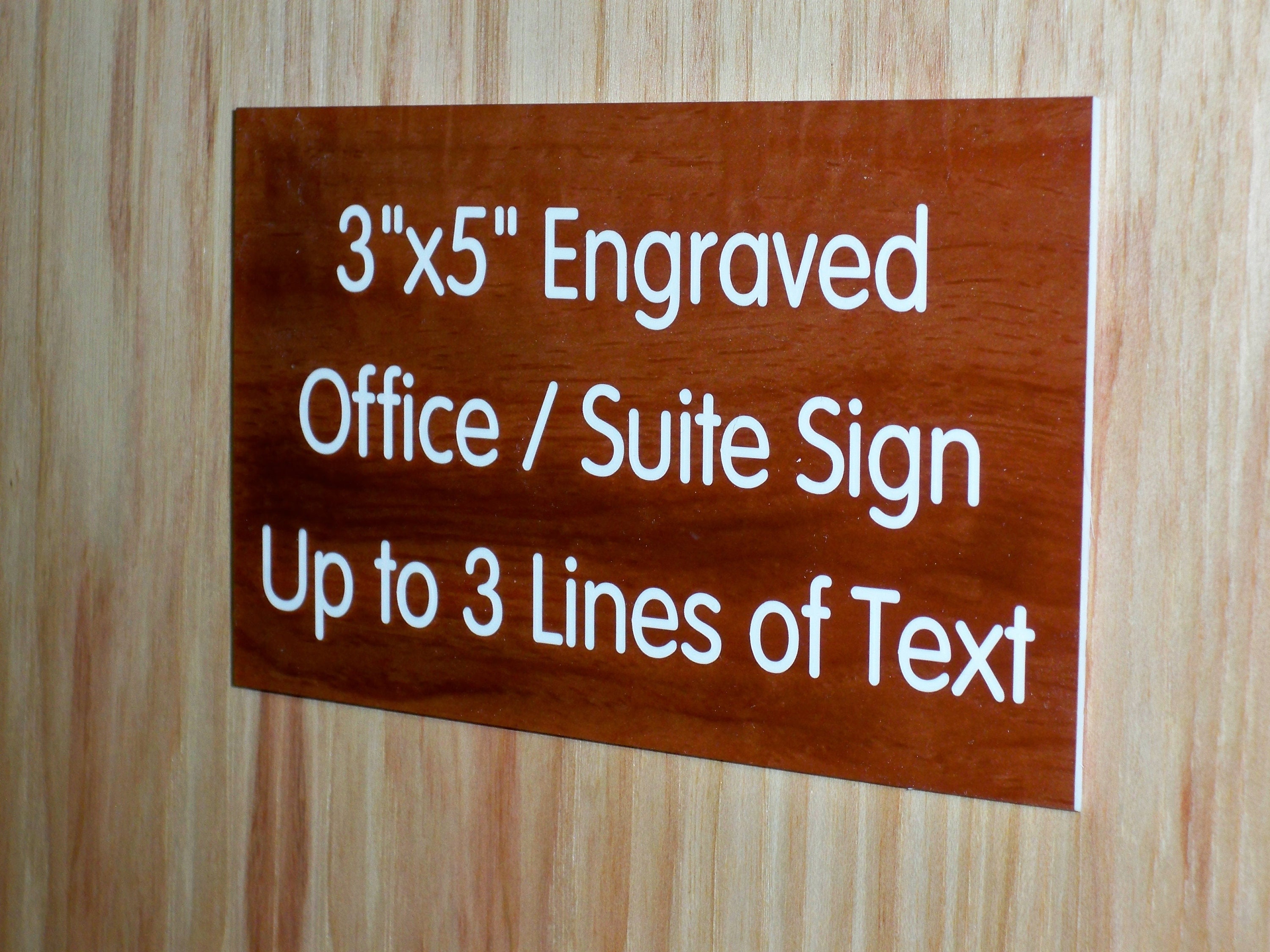 Custom Engraved 3x5 Office Sign | 4 Woodgrain Texture Color Choices ...