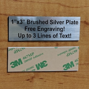 Custom Engraved 1x3 Silver Plate Plaque with Adhesive Backing | Personalized Name Wording Memory of Travel Scrapbooking Congrats Sign