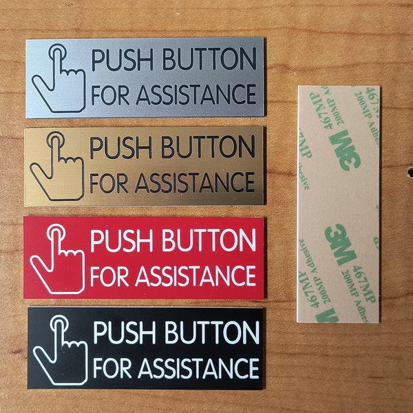 Push Button For Assistance 1x3 Custom Engraved Plaque Plate Sign w/ Adhesive Backing / Ring Bell Doorbell Buzzer Knock