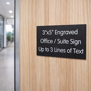 Custom Engraved 3x5 Office Sign -ANY COLOR- Name Plate Personalized Wall Door Plaque Adhesive Backed Unit Placard Small Business 3"x5"