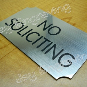 Engraved ~ NO SOLICITING ~ 3x5 Door Sign Custom Name Plate | Wall Plaque | Adhesive Backed | Home Office Small Business Signs
