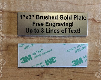 Custom Engraved 1x3 Brushed Gold Plate - Adhesive Backing / Buck Deer Customized Pet Name Desk Tag Name Sign Home Office Laser Urn Memory