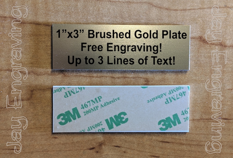 Custom Engraved 1x3 Brushed Gold Plate Adhesive Backing Etsy