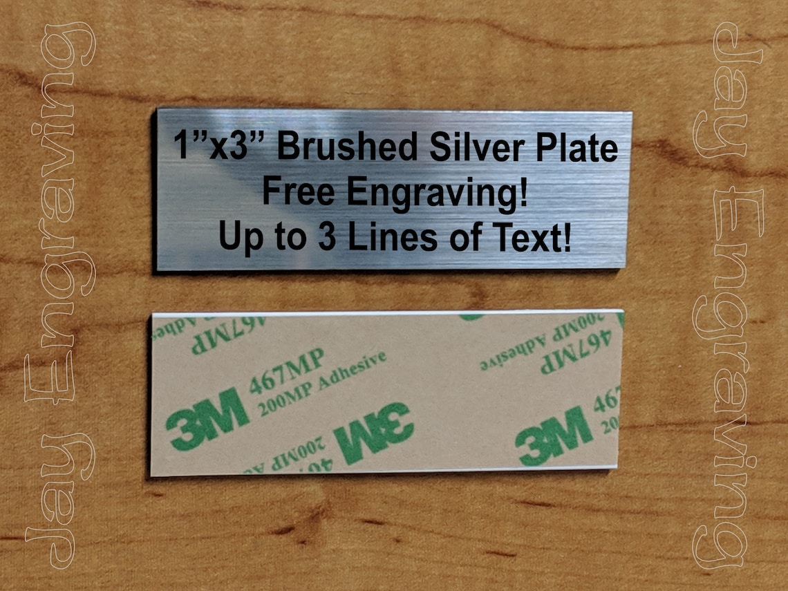 Custom Engraved 1x3 Silver Plate Adhesive Backing Etsy