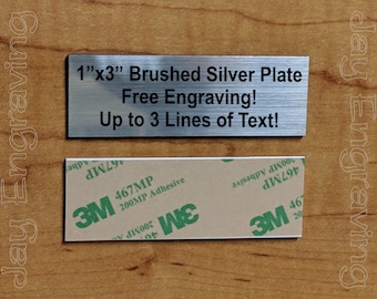 Custom Engraved 1x3 Silver Plate Adhesive Backing | Personalized Laser Deer Tag Pet Name Sign Home Office Small Business Buck 25x76mm 1&quot;x3&quot;