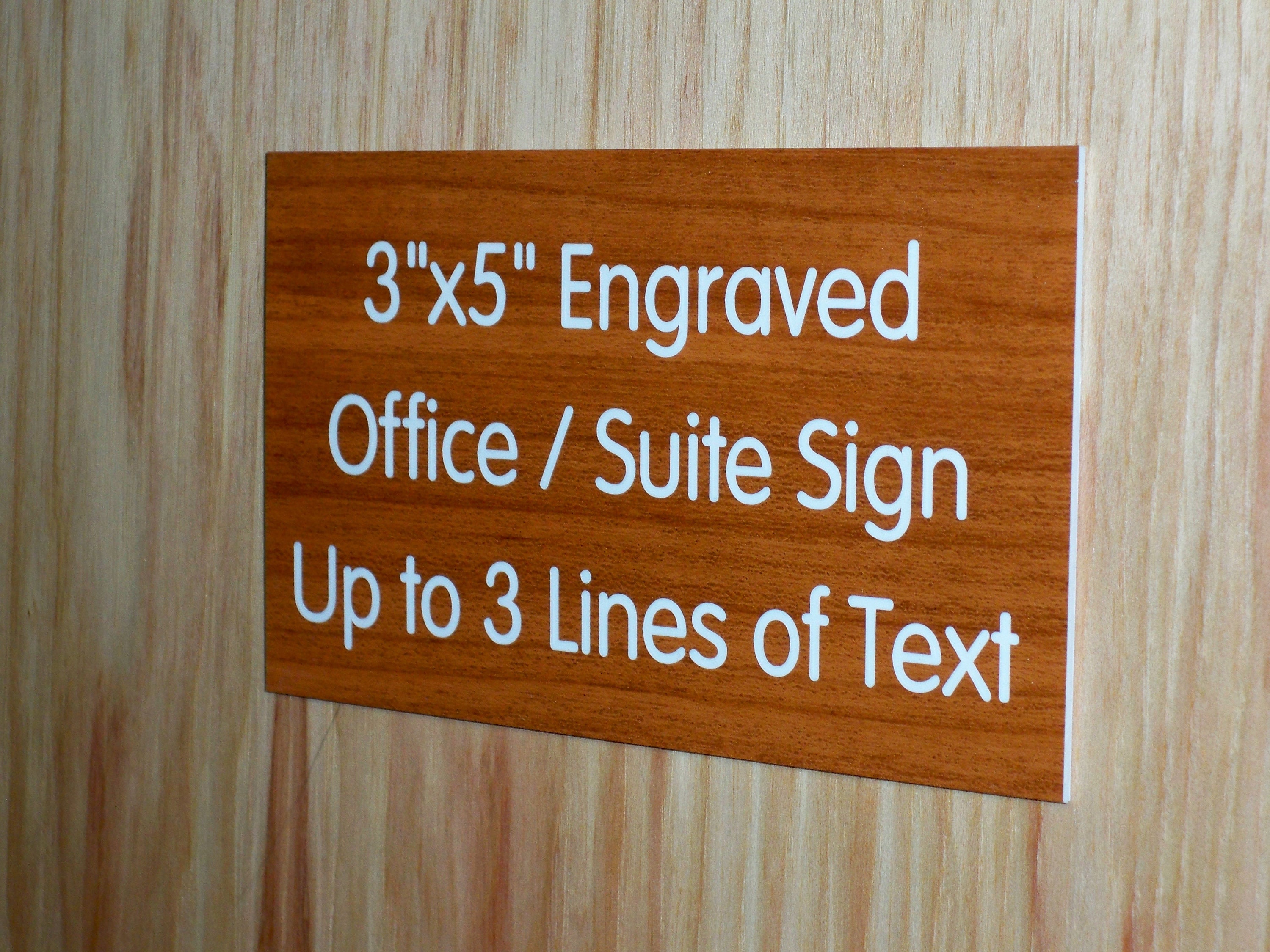 5x3 Sign Custom Engraved 3x5 Woodgrain Finish Office Sign | Personalized Wall ...