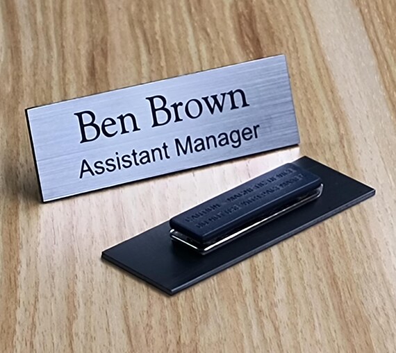 Custom Engraved 1x3 Brushed Silver Name Tag Badge With Magnet