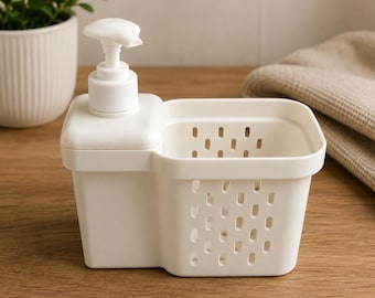 Dispenser Sapone con Porta Spugna | Organizer per Lavello Cucina | Contenitore Detergente con Cestello Scolante | Accessorio Cucina Moderno