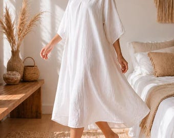 Pyjamajurk van puur katoenen nachthemd – losse zachte nachtkleding nachthemd Loungenachthemd
