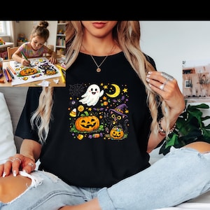 Personalized Kids Drawing Halloween T-Shirt, Custom Embroidered Child Artwork Tee, Cute Halloween Gift Shirt, Comfort Colors 1717 Unisex Tee image 14