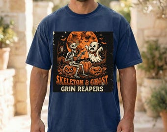Vintage Halloween Shirt, Funny Ghost & Skeleton T-Shirt, Retro Spooky Graphic Tee, Cute Halloween Apparel, Comfort Color Unisex-1717