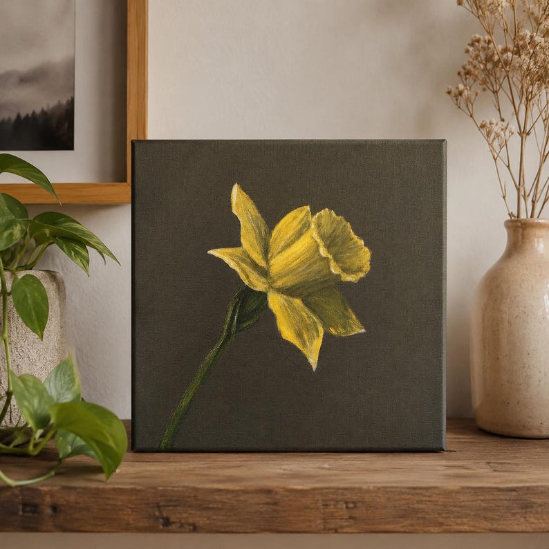 Hand painted Daffodil Spring Flower Art Expressive Brushstrokes hand-painted-daffodil-spring-flower-art-expressive-brushstrokes