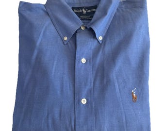 VTG 90s Ralph Lauren Mens 16 35 Yarmouth Oxford Button Down Shirt Cotton Blue